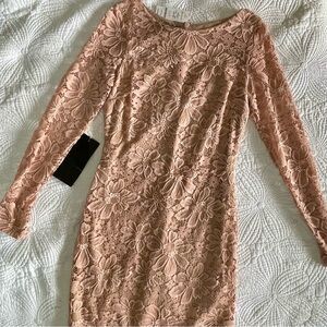 bebe Blush Floral Lace Long Sleeve Dress NWT